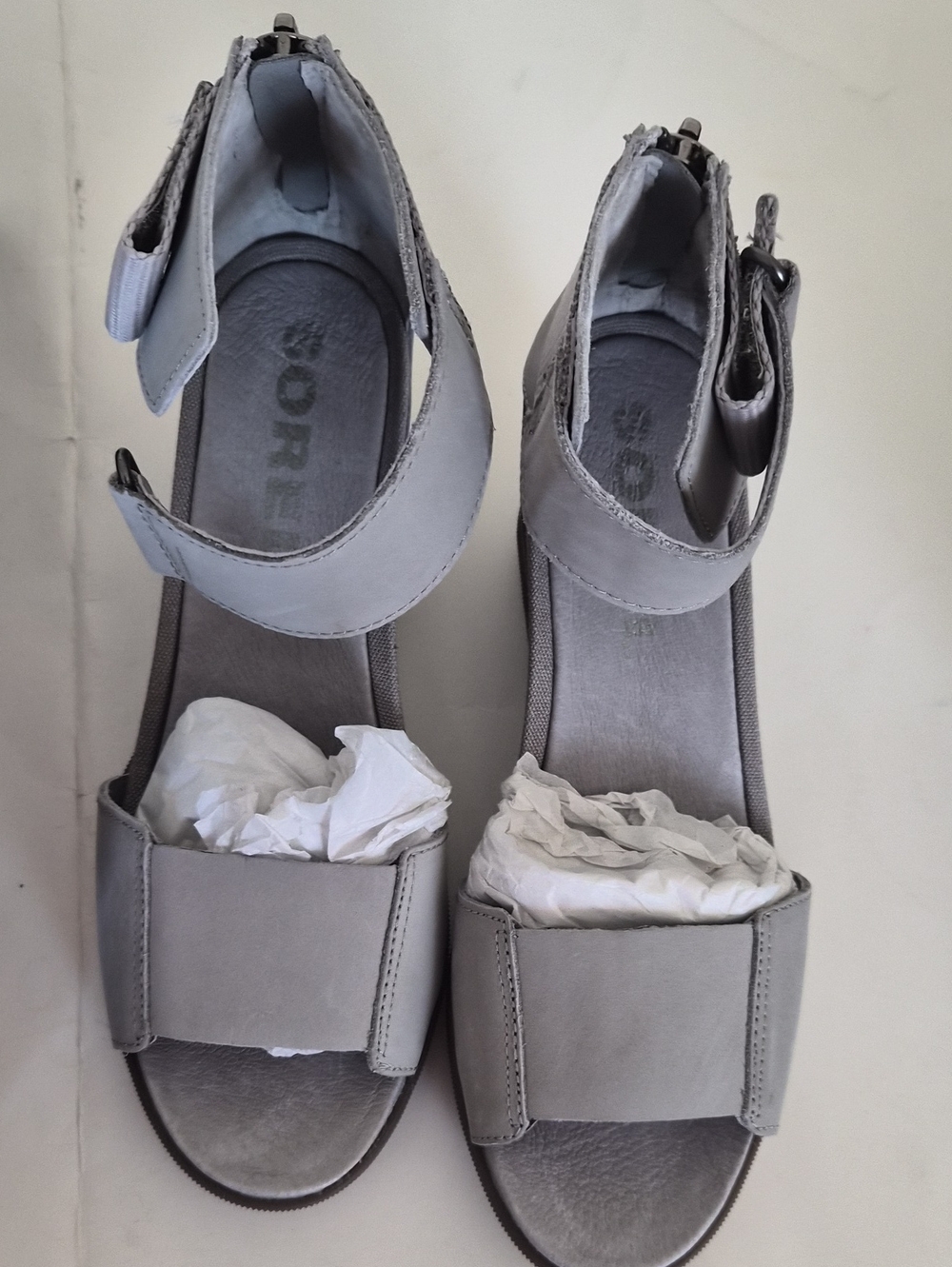 Sorel Light Gray Adjustable Ankle-Strap Sandals